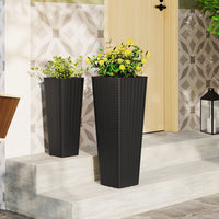Rattan Tall Planter Set of 2 Large Tapered Planters with Removable Inner Trays