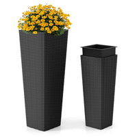 Rattan Tall Planter Set of 2 Large Tapered Planters with Removable Inner Trays