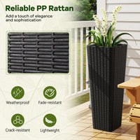 Rattan Tall Planter Set of 2 Large Tapered Planters with Removable Inner Trays