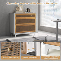 Giantex 3-Drawer Dresser, Rattan Drawer Chest