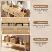 Rattan Console Table with 2 Drawers for Small Space