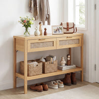 Rattan Console Table with 2 Drawers for Small Space