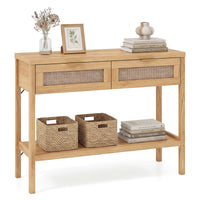Rattan Console Table with 2 Drawers for Small Space