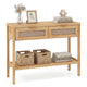 Rattan Console Table with 2 Drawers for Small Space