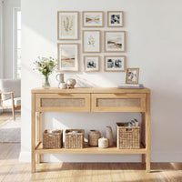 Rattan Console Table with 2 Drawers for Small Space