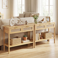 Rattan Console Table with 2 Drawers for Small Space