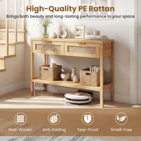 Rattan Console Table with 2 Drawers for Small Space