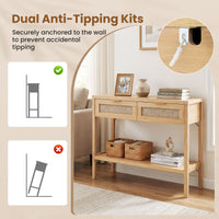 Rattan Console Table with 2 Drawers for Small Space