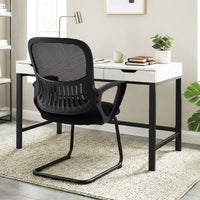 Reception Chair No Wheels with Breathable Mesh Back and Storage Basket