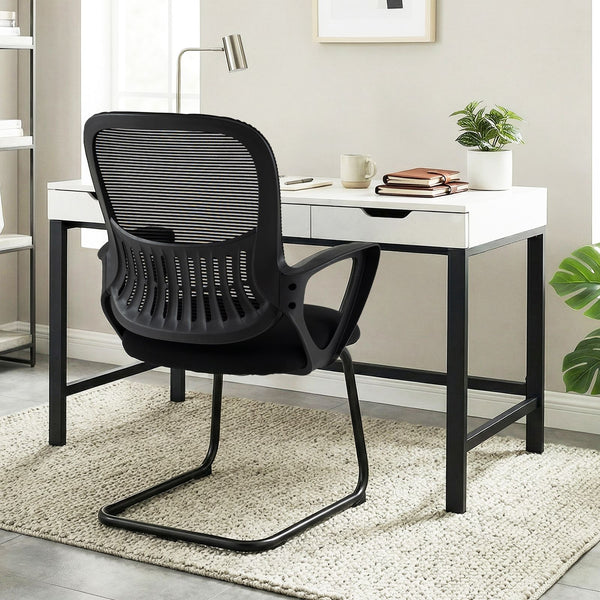 Reception Chair No Wheels with Breathable Mesh Back and Storage Basket