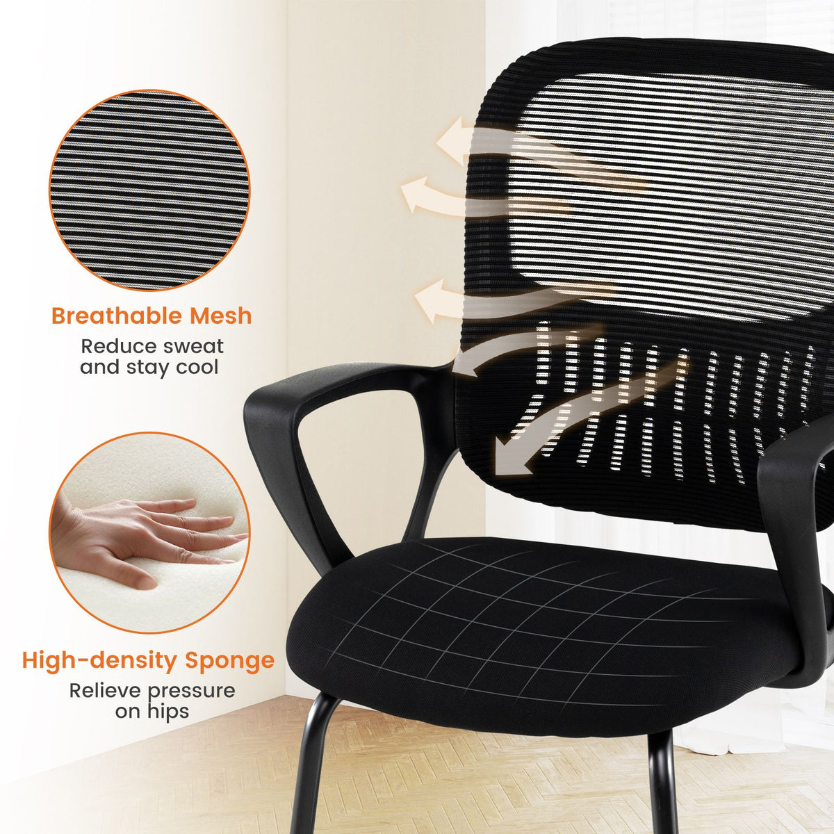 Reception Chair No Wheels with Breathable Mesh Back and Storage Basket