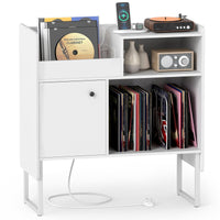 Record Player Stand with Power Outlets and Vinyl Storage Holder