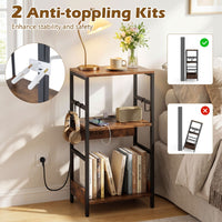 3-Tier Turntable Stand with 3 Hooks and Metal Legs for Music Room