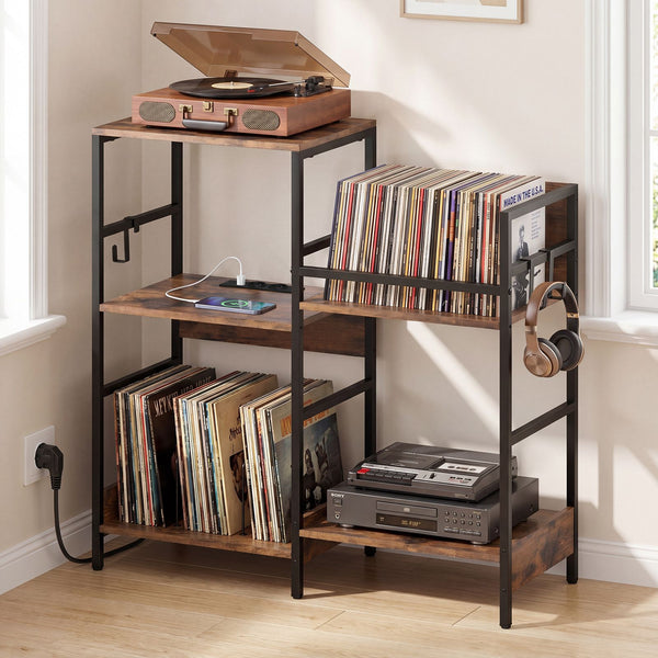 Large Record Player Table with Storage for Bedroom or Living Room