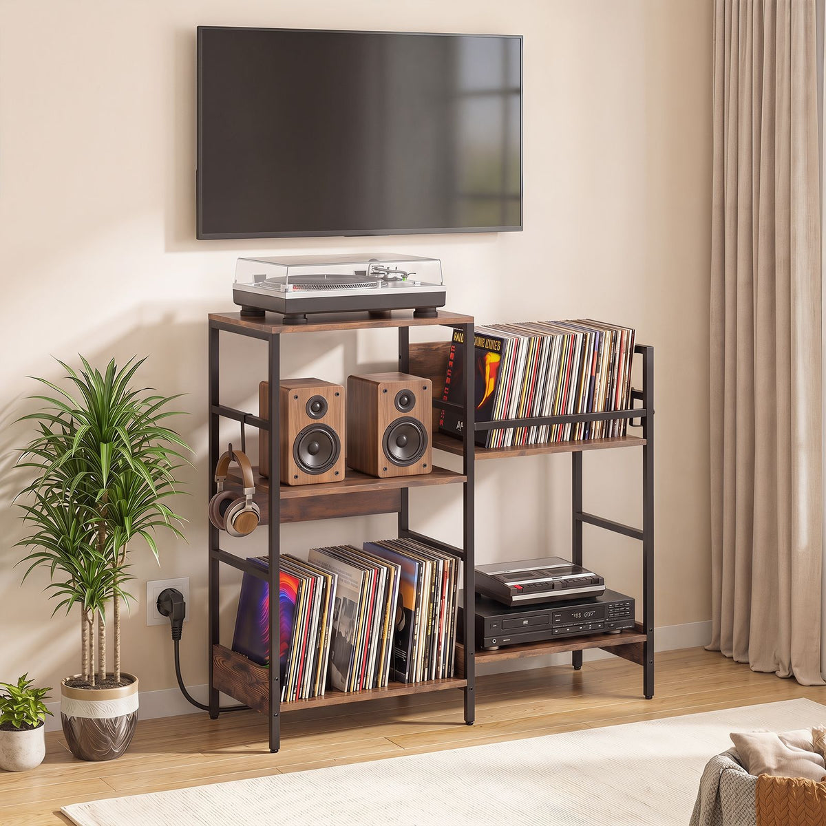 Large Record Player Table with Storage for Bedroom or Living Room