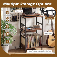 3-Tier Turntable Stand with 3 Hooks and Metal Legs for Music Room