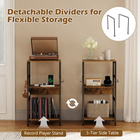 3-Tier Turntable Stand with 3 Hooks and Metal Legs for Music Room