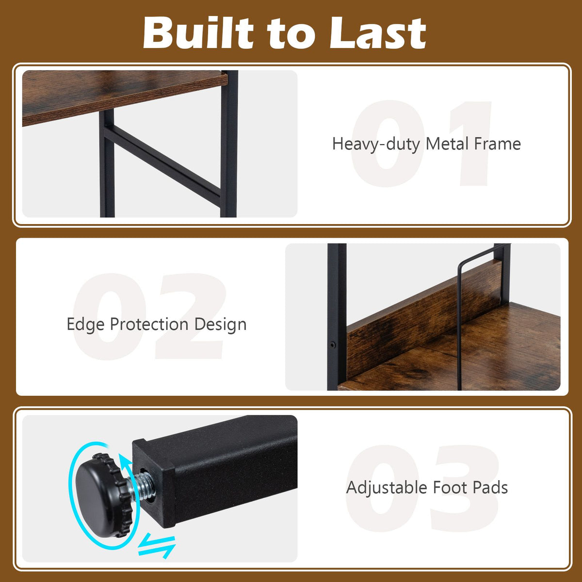 3-Tier Turntable Stand with 3 Hooks and Metal Legs for Music Room