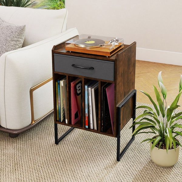 Record Player Stand with Drawer and Record Holder Living Room and Bedroom