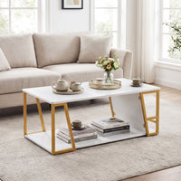 Rectangle Coffee Table 2-Tier with Storage Shelf and Compartment for Living Room