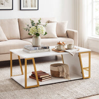 Rectangle Coffee Table 2-Tier with Storage Shelf and Compartment for Living Room