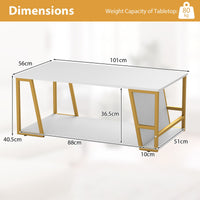 Rectangle Coffee Table 2-Tier with Storage Shelf and Compartment for Living Room