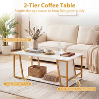 Rectangle Coffee Table 2-Tier with Storage Shelf and Compartment for Living Room
