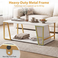 Rectangle Coffee Table 2-Tier with Storage Shelf and Compartment for Living Room