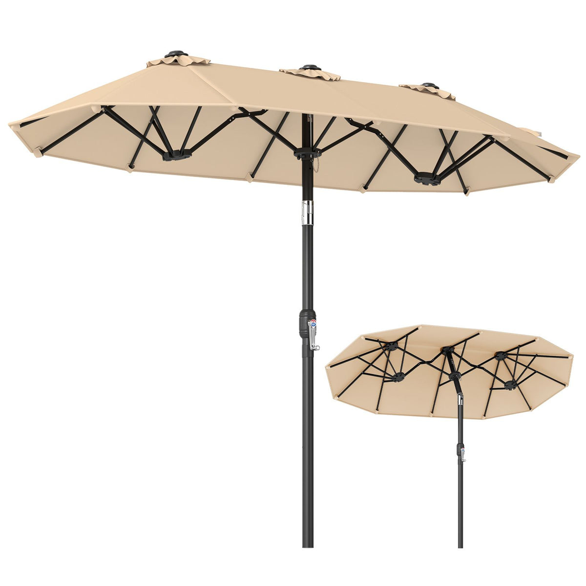 Rectangle Outdoor Market Umbrella with 12 Ribs for Pool Garden Deck