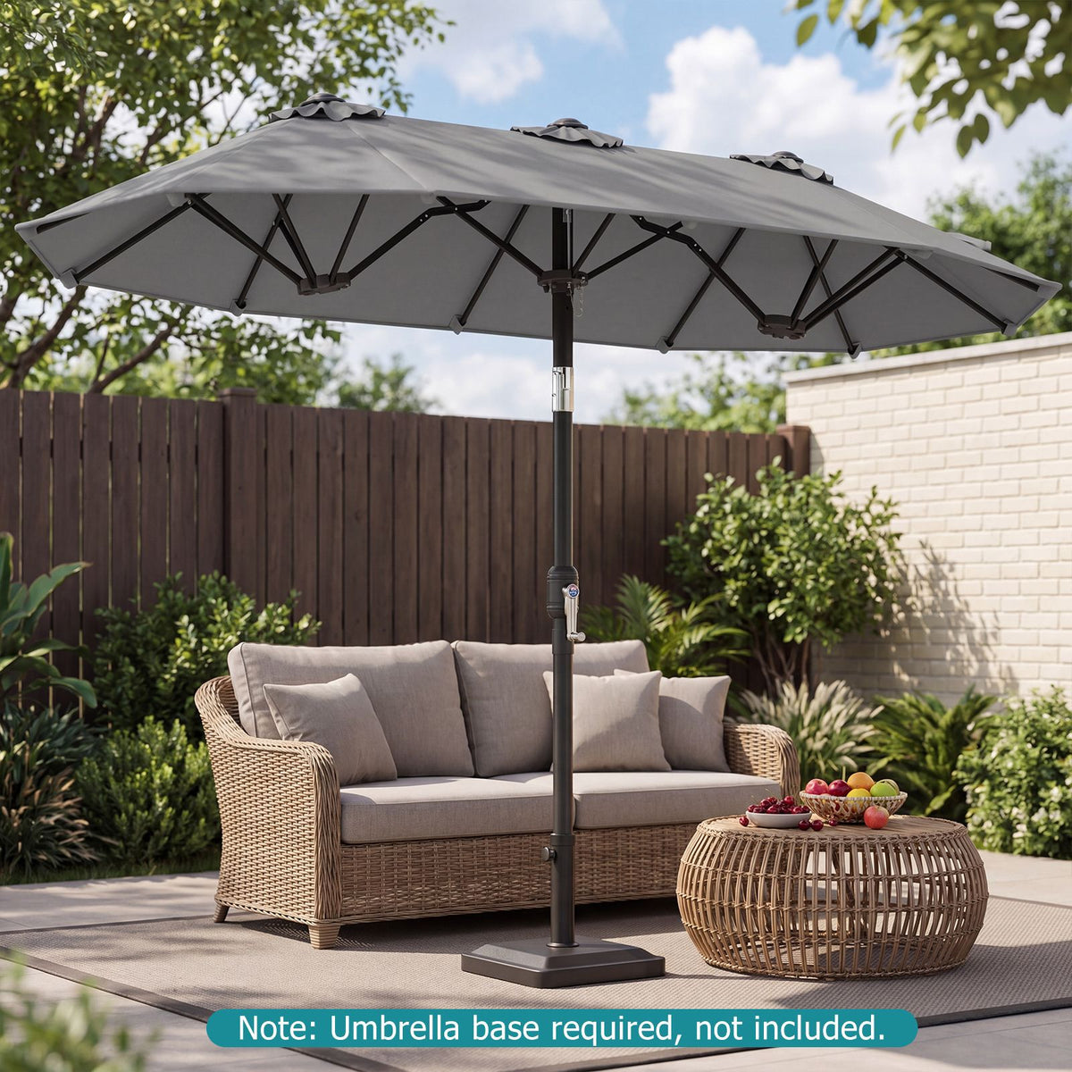 Rectangle Outdoor Market Umbrella with 12 Ribs for Pool Garden Deck