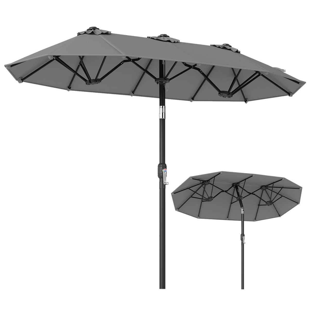 Rectangle Outdoor Market Umbrella with 12 Ribs for Pool Garden Deck