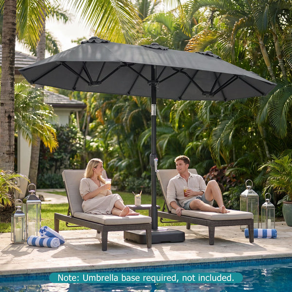 Rectangle Outdoor Market Umbrella with 12 Ribs for Pool Garden Deck