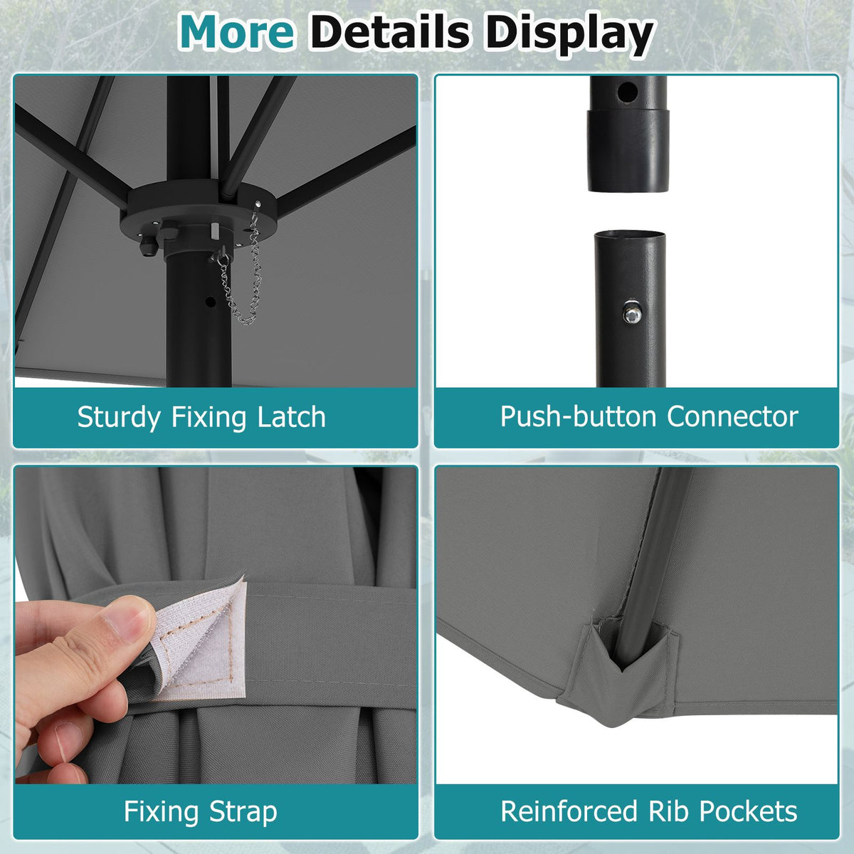Rectangle Outdoor Market Umbrella with 12 Ribs for Pool Garden Deck
