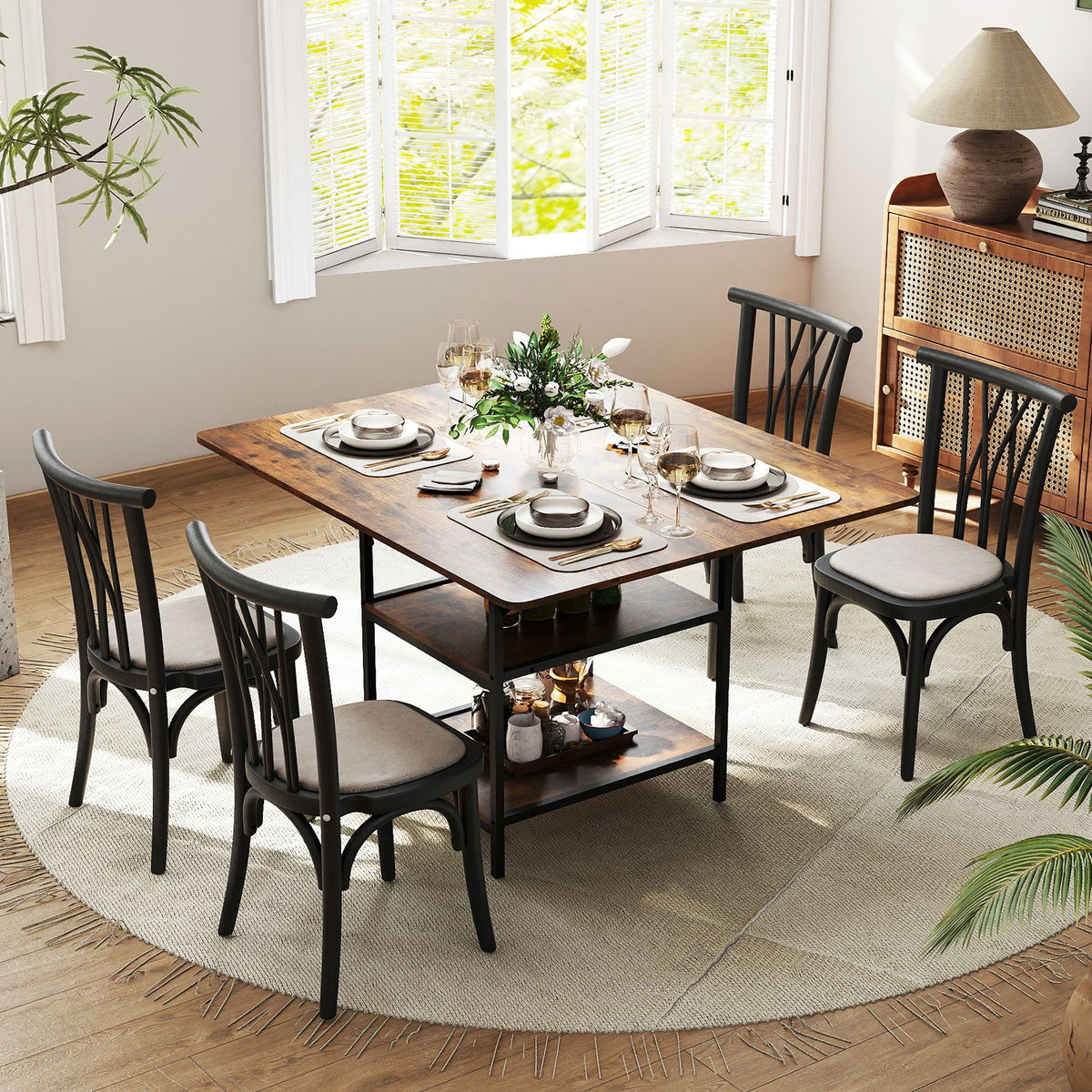 120 cm Rectangular Kitchen Table with 2-tier Storage Shelves and Metal Legs