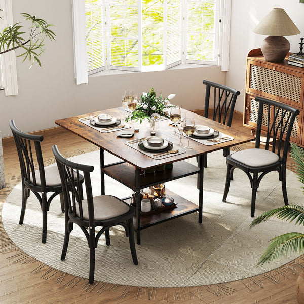 120 cm Rectangular Kitchen Table with 2-tier Storage Shelves and Metal Legs