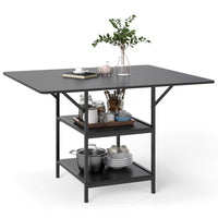 120 cm Rectangular Kitchen Table with 2-tier Storage Shelves and Metal Legs