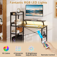 Reversible Computer Desk with RGB LED Lights and USB Type C Ports for Office