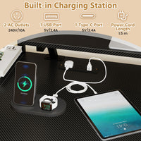 Reversible Computer Desk with RGB LED Lights and USB Type C Ports for Office