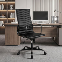Ribbed Office Chair High Back PU Leather for Home Office