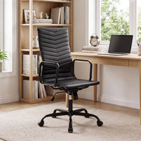Ribbed Office Chair High Back PU Leather for Home Office