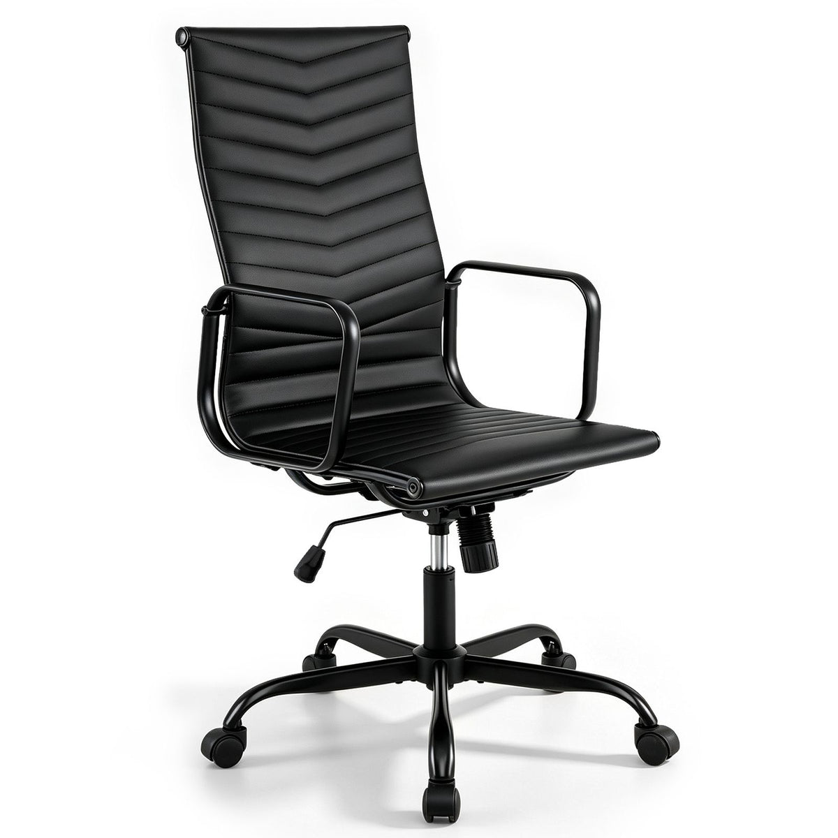 Ribbed Office Chair High Back PU Leather for Home Office