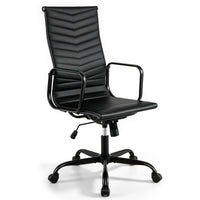 Ribbed Office Chair High Back PU Leather for Home Office
