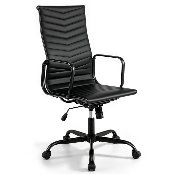 Ribbed Office Chair High Back PU Leather for Home Office