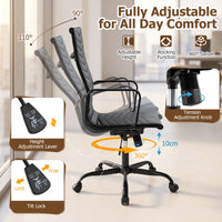 Ribbed Office Chair High Back PU Leather for Home Office