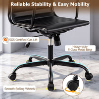 Ribbed Office Chair High Back PU Leather for Home Office