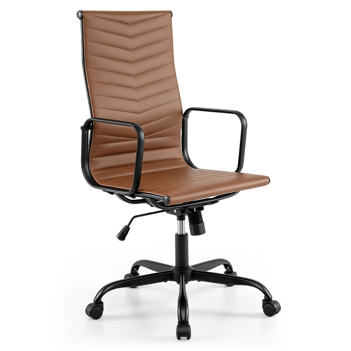 Ribbed Office Chair High Back PU Leather for Home Office