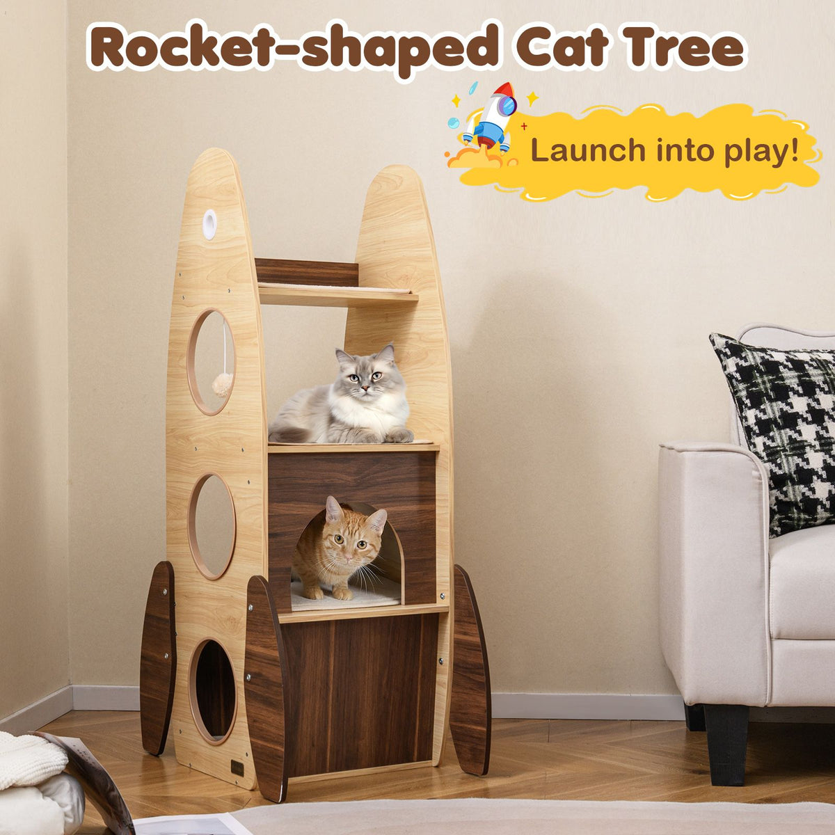 Rocket Cat Tree with 2-Storey Condo and Sisal Scratching Pad