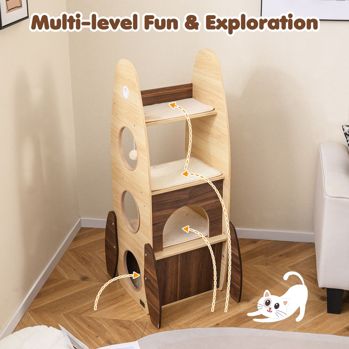 Rocket Cat Tree with 2-Storey Condo and Sisal Scratching Pad