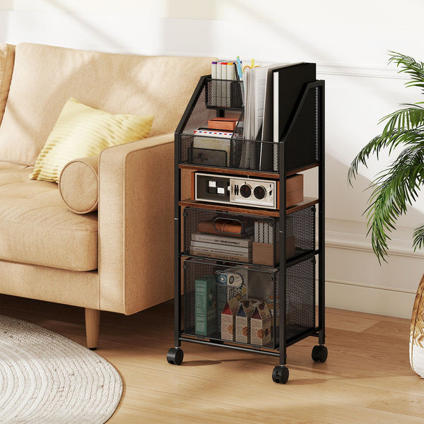 Rolling File Utility Cart with 2 Drawers and Lockable Wheels for Home Office