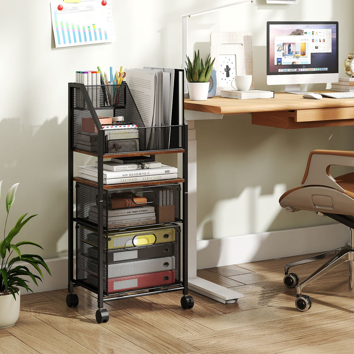 Rolling File Utility Cart with 2 Drawers and Lockable Wheels for Home Office